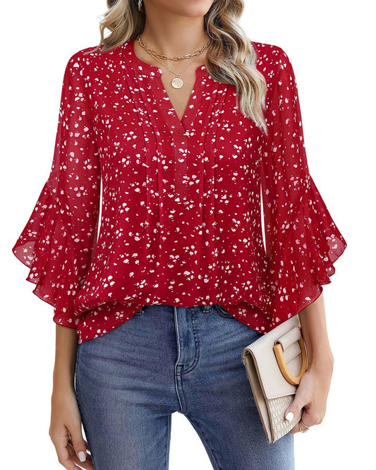 Women's 3/4 Sleeve Tops Dressy Casual Business Work Chiffon Office Shirts