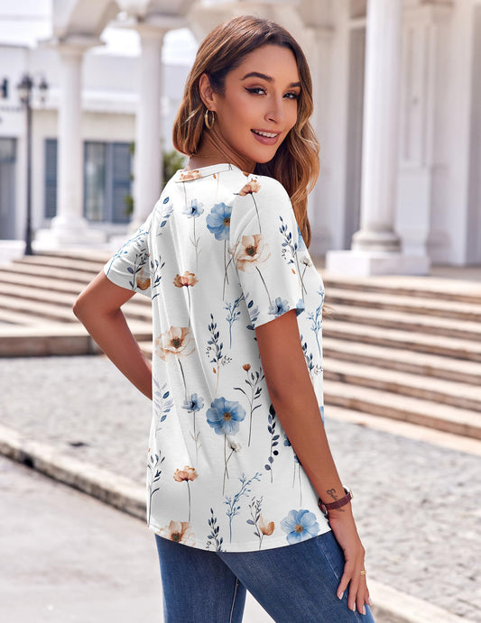 Womens Summer Tops Casual Short Sleeve V Neck Shirts
