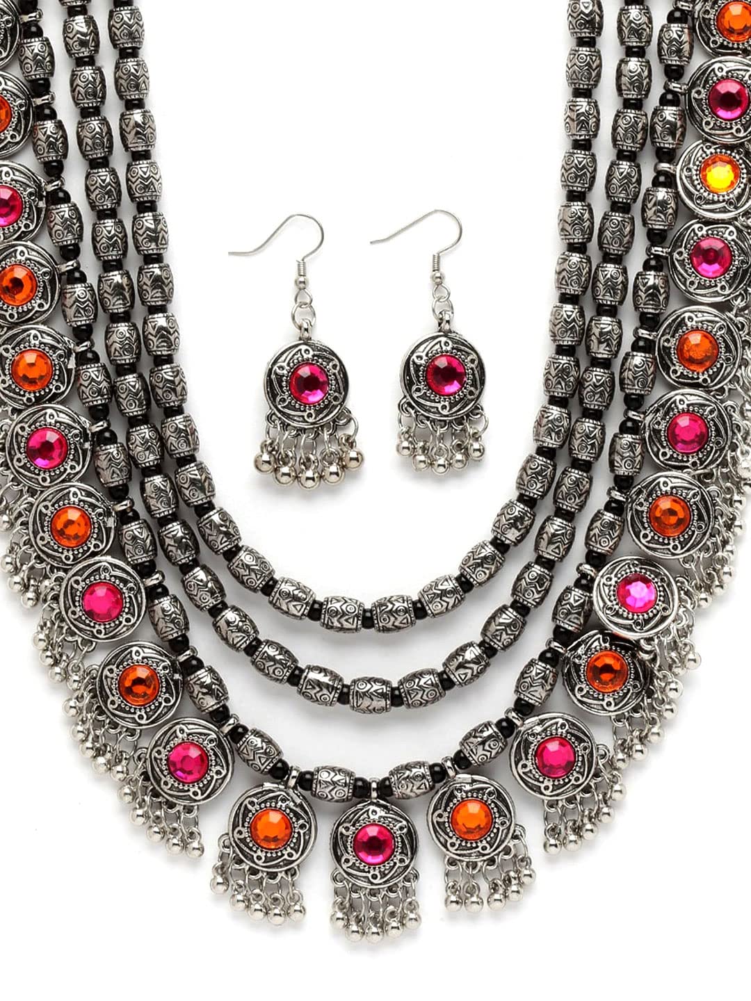Stylish Fancy Oxidised Silver Tribal Necklace Jewellery Set
