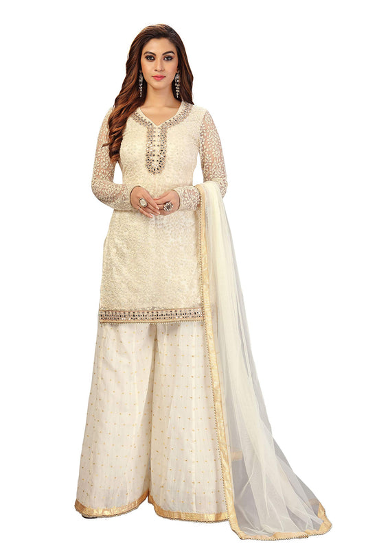 Cotton Embroidery Salwar Suit Set Kurta Sharara with Dupatta