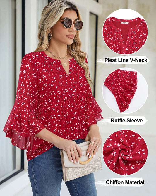 Women's 3/4 Sleeve Tops Dressy Casual Business Work Chiffon Office Shirts