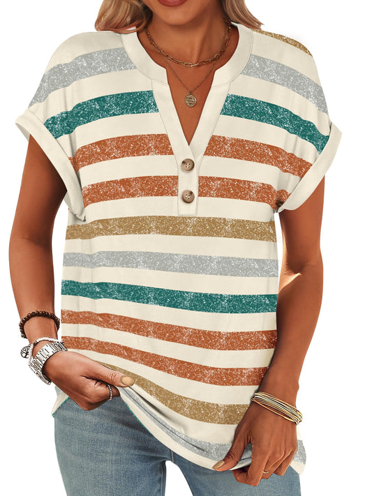 Short Sleeve Henley Tops V Neck Dressy Casual Loose Fit Shirts