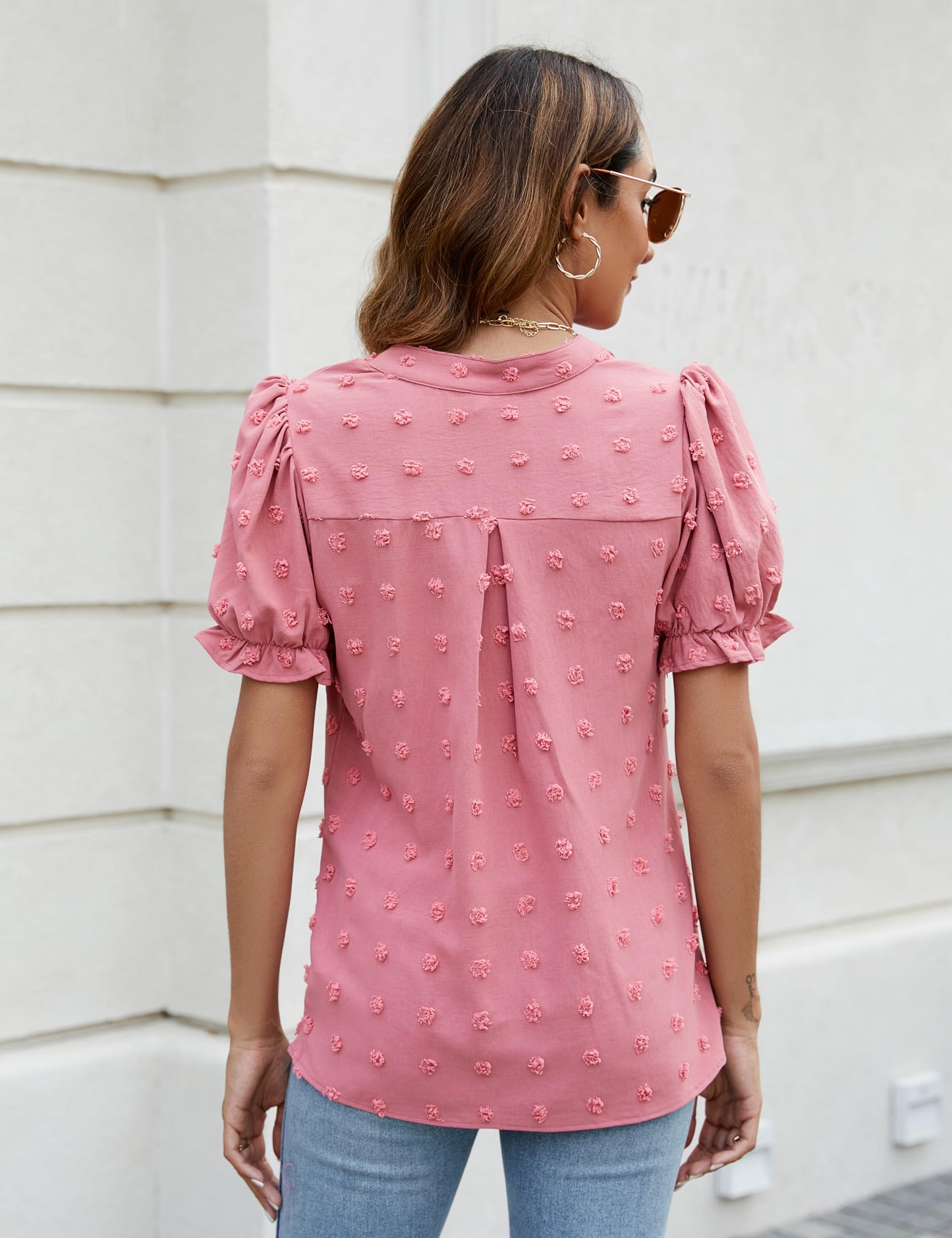 Blooming Jelly Women's Puff Sleeve Casual Tops Fashion White Polka Dot top