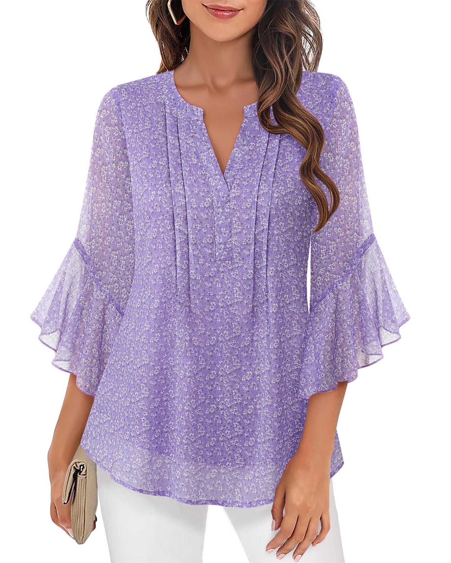 Women's 3/4 Sleeve Tops Dressy Casual Business Work Chiffon Office Shirts