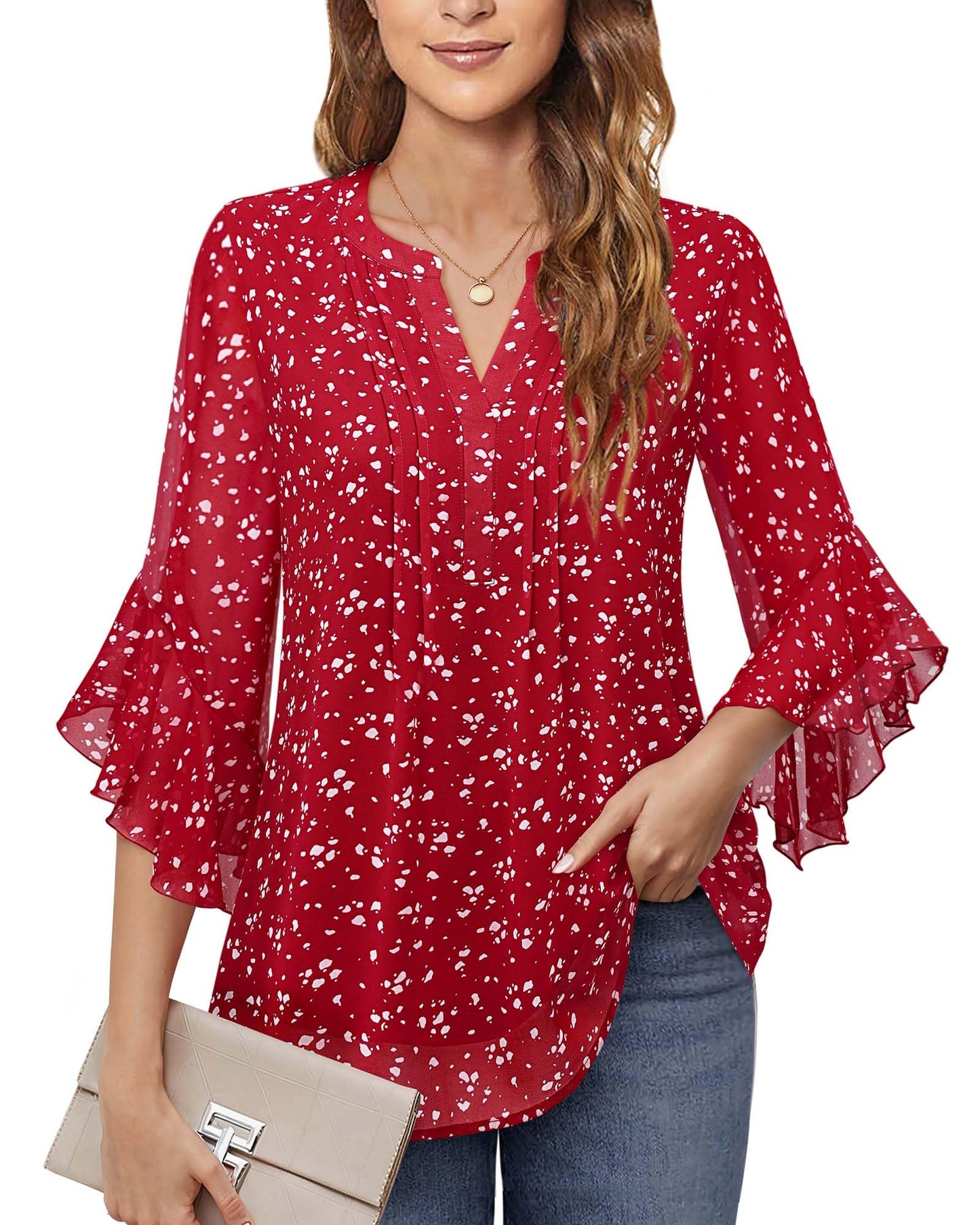 Women's 3/4 Sleeve Tops Dressy Casual Business Work Chiffon Office Shirts