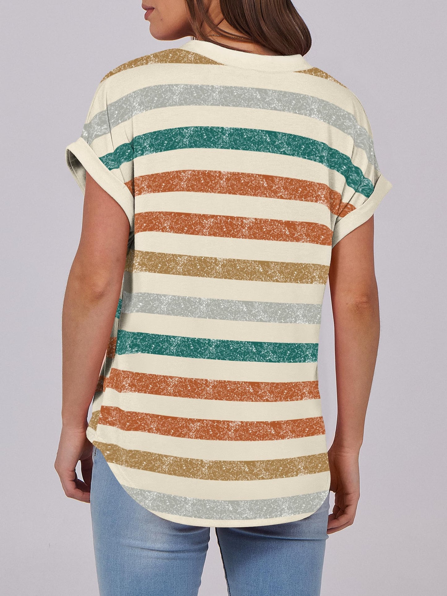 Short Sleeve Henley Tops V Neck Dressy Casual Loose Fit Shirts
