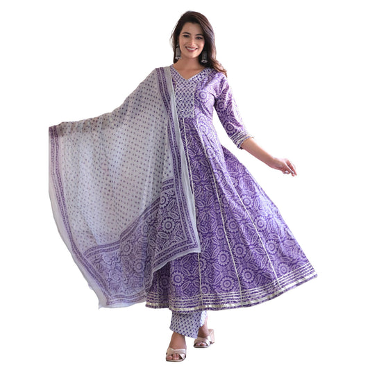 Cotton Anarkali Kurti Pant Set with Dupatta