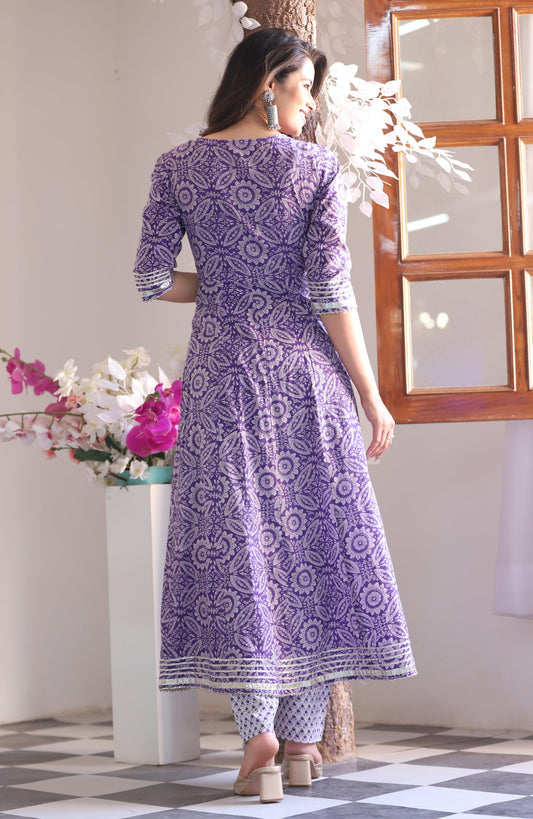 Cotton Anarkali Kurti Pant Set with Dupatta