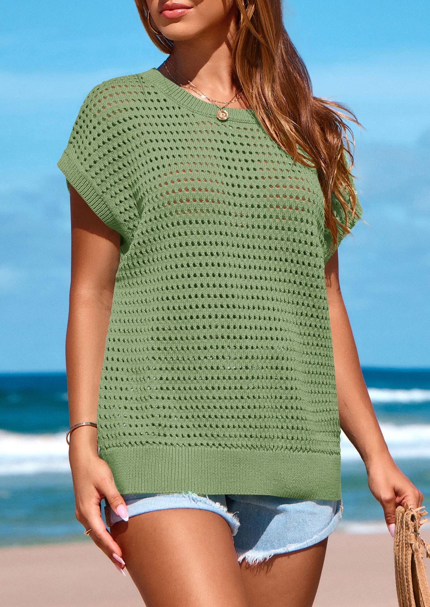 Crochet Cap Sleeve Sweater Pullover