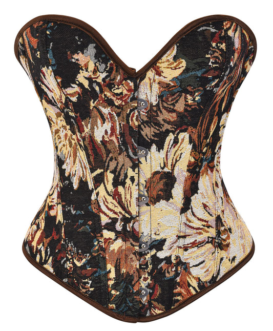Womens Vintage Floral Denim Overbust Corset Bustier Top