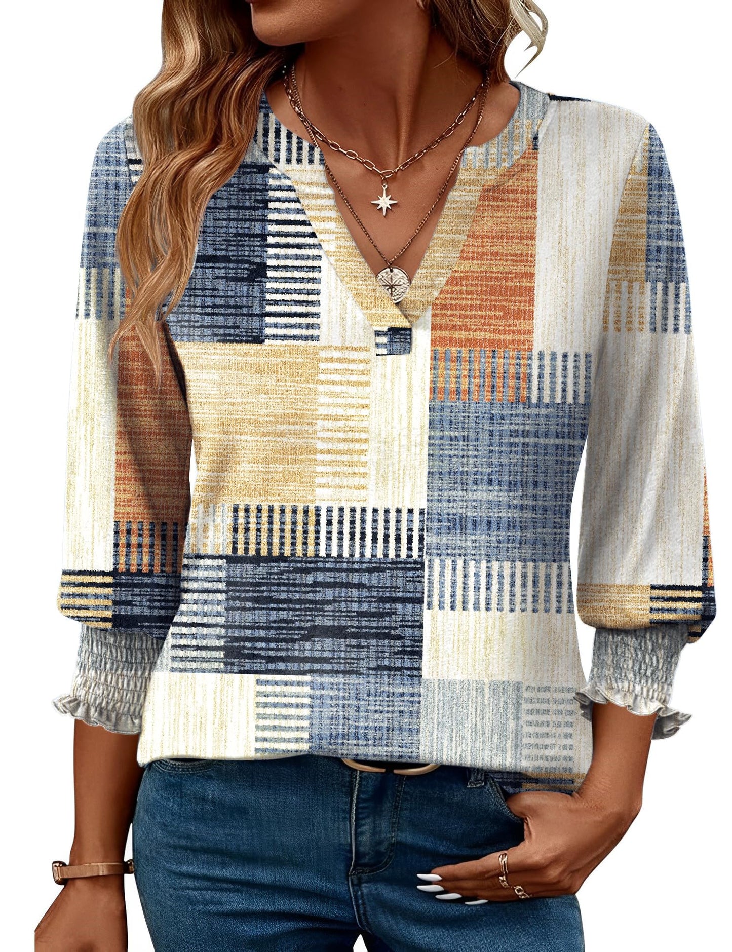 Women's 2025 Fashion Tops 3/4 Length Sleeve Business Casual Summer Tees