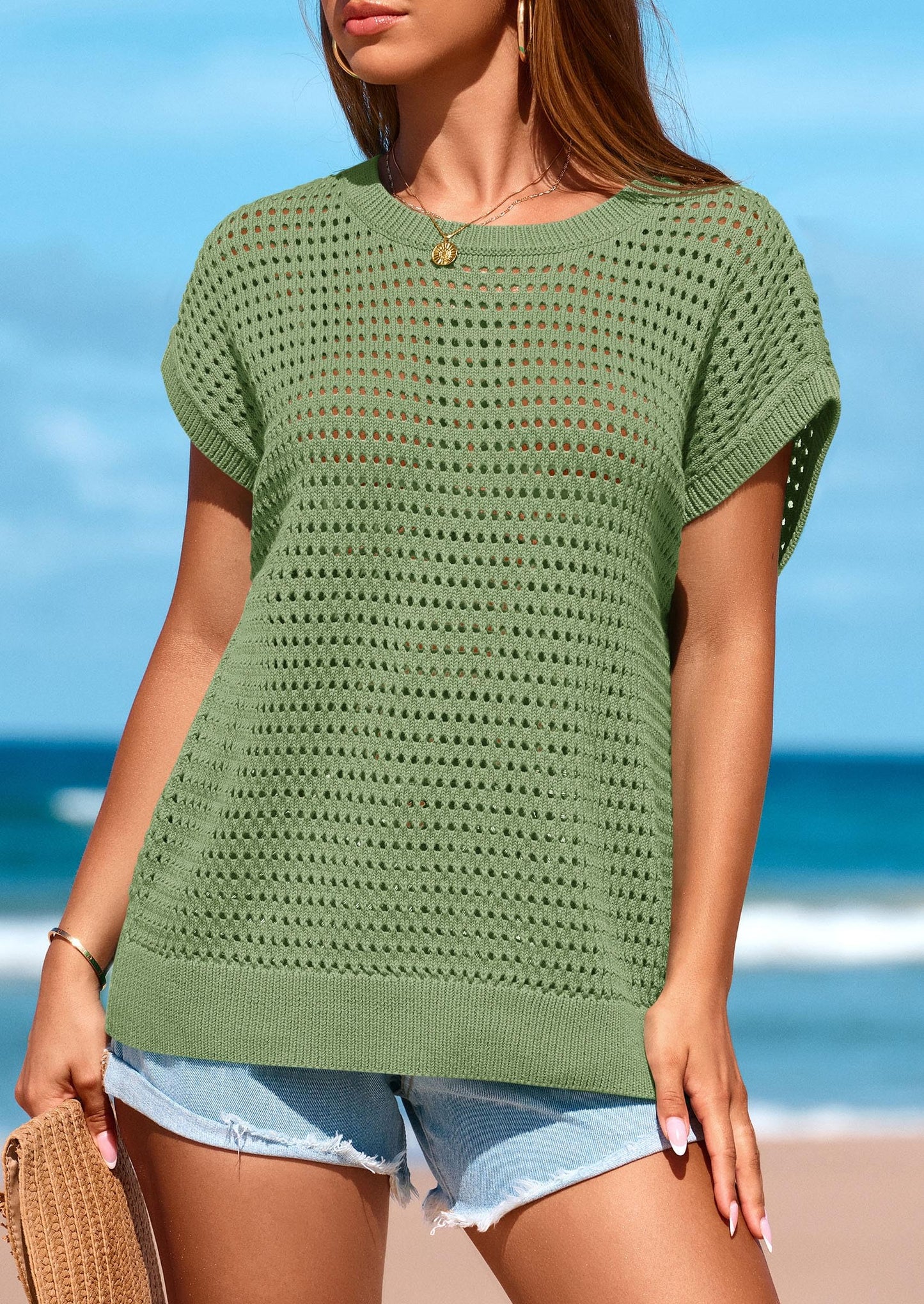 Crochet Cap Sleeve Sweater Pullover