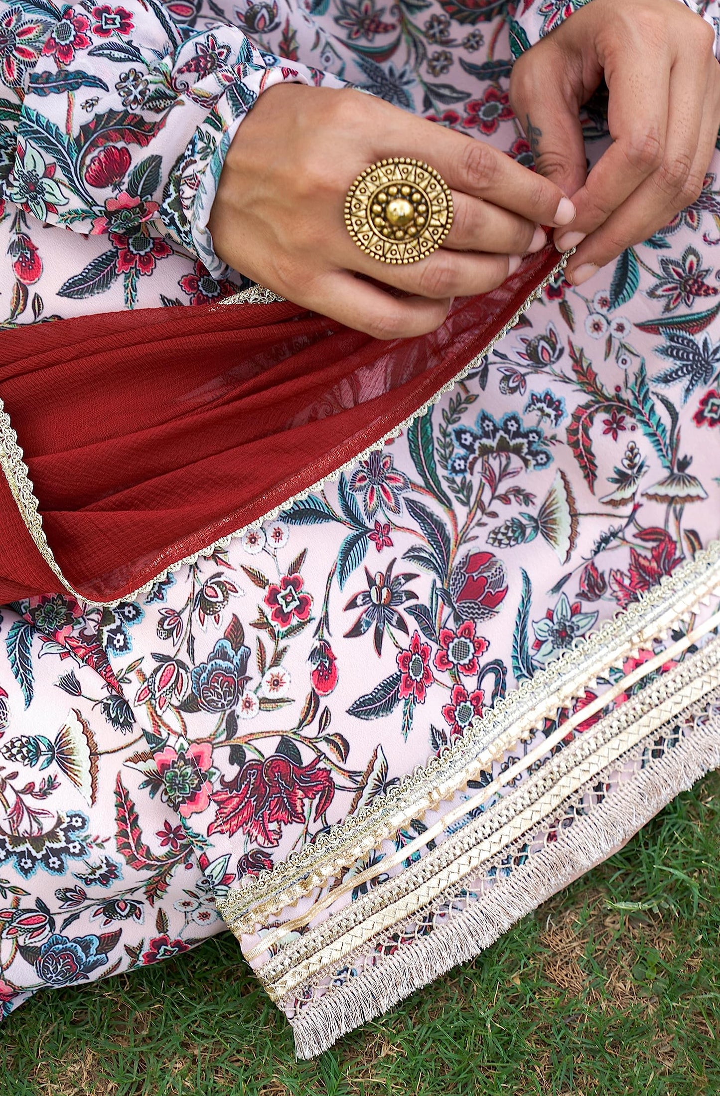 Beige Flowy Digital Print Kurti
