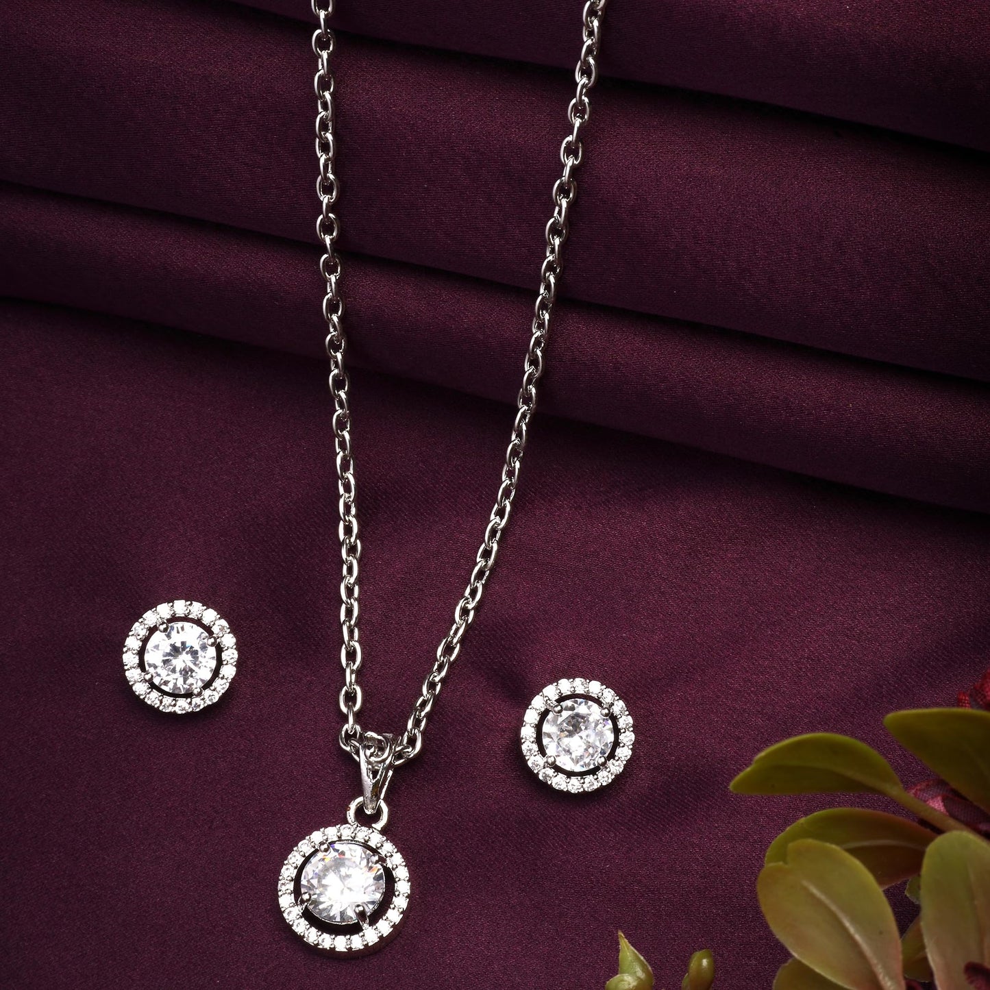 Luxury AD Crystal Pendant Gift for Women | Gift for Sister | Rakhi jewelery | Rakshabandhan Gift Pendant with Earrings Jewellery Set