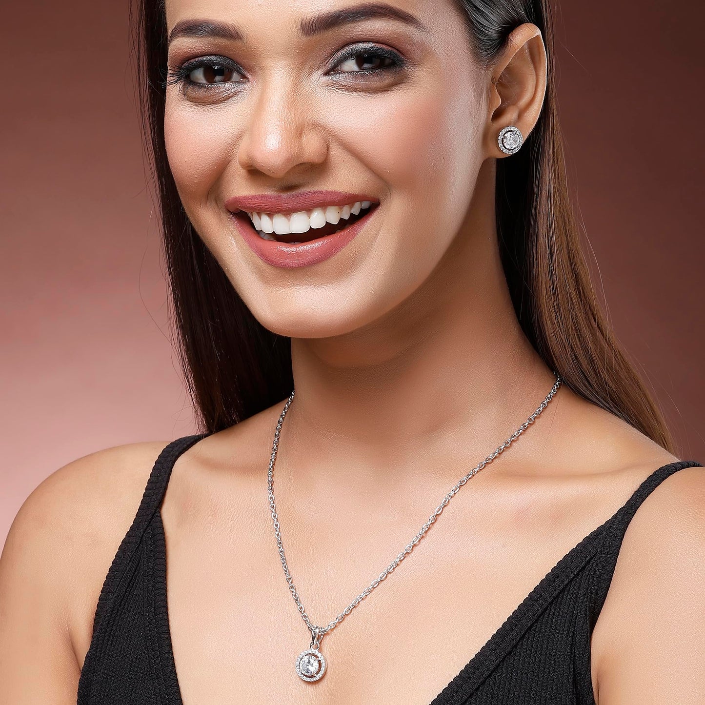 Luxury AD Crystal Pendant Gift for Women | Gift for Sister | Rakhi jewelery | Rakshabandhan Gift Pendant with Earrings Jewellery Set