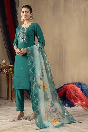Multi Thread Embroidered Hand Work Women's Designer Kurti and Pant Dupatta Set