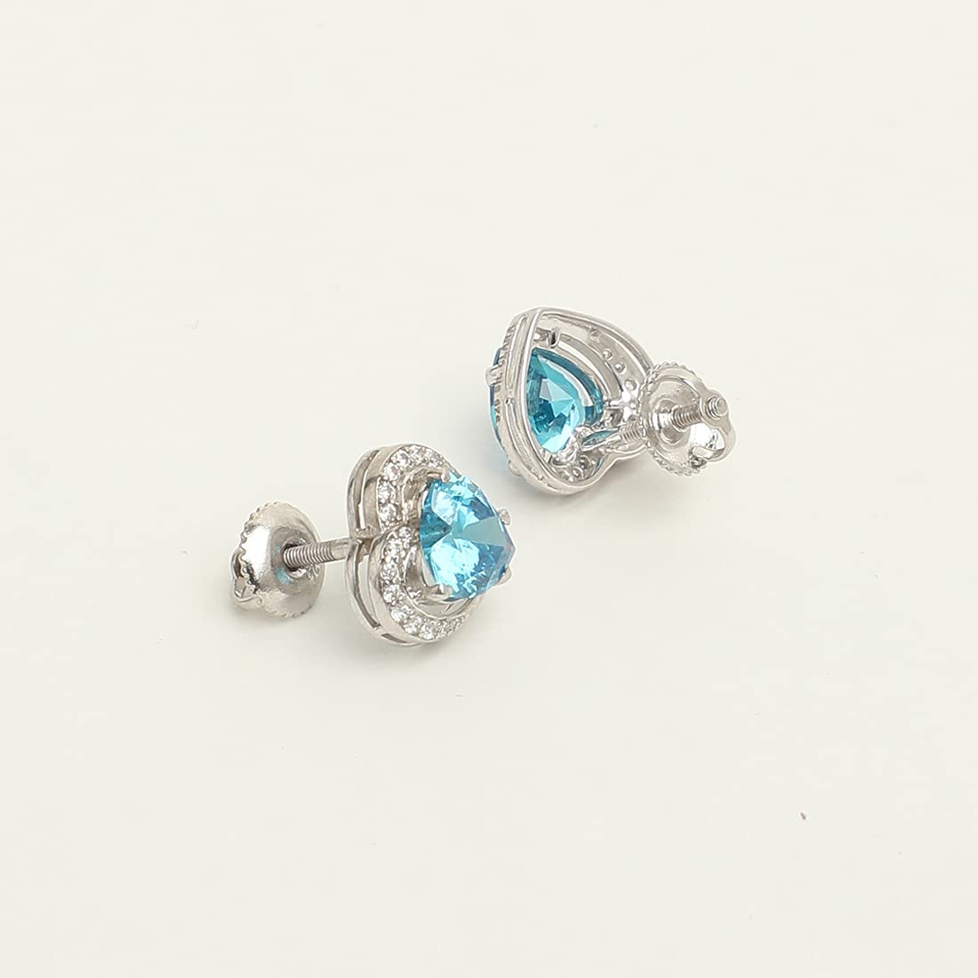 Sterling Silver Sky Blue Heart Pendant Earring Chain Jewellery Set | Rhodium Plated, Swiss Zirconia