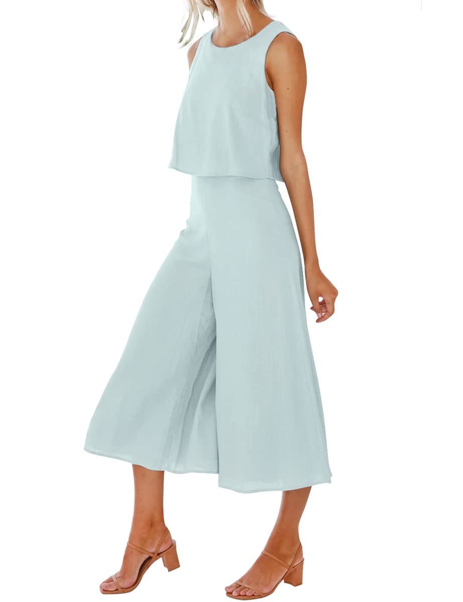 2 Piece Outfits Round neck Crop Basic Top Cropped Wide Leg pants Set Jumpsuits