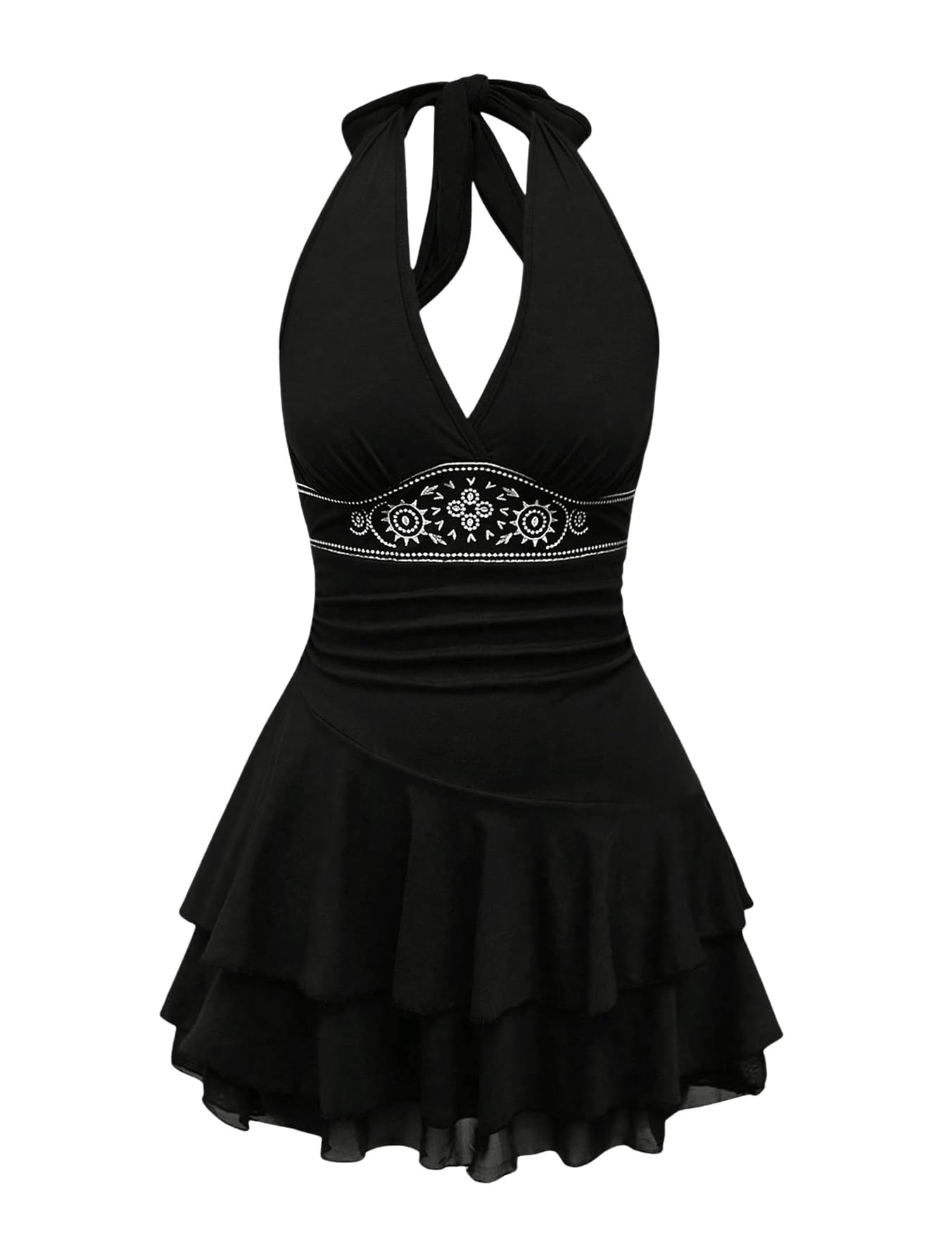 Summer Halter Backless Mini Dress Flowy Sleeveless V Neck Tie Back A Line Western Casual Sun Dresses