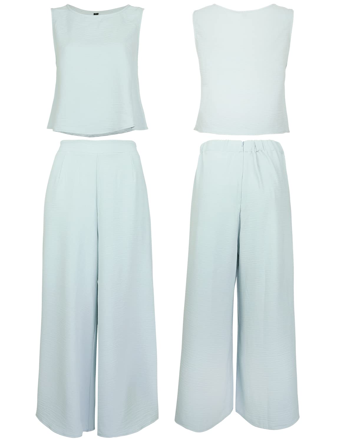 2 Piece Outfits Round neck Crop Basic Top Cropped Wide Leg pants Set Jumpsuits