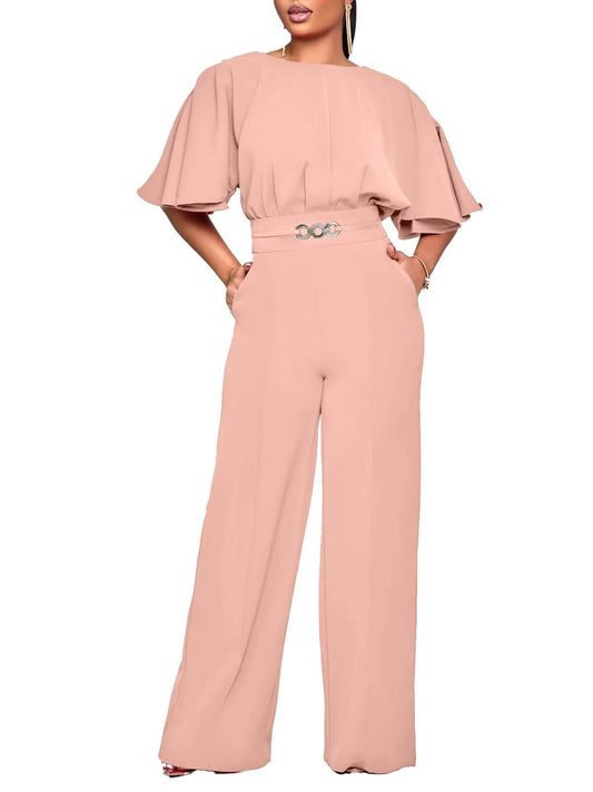 Elegant Jumpsuit for Women  Wide Leg Pant Suit One Piece Party Outfits Heather Pink