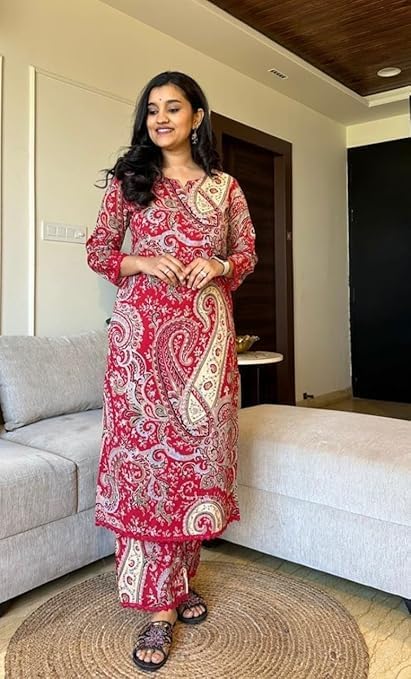 Elegant Floral Print with 3/4th Sleeves, Festive Wear