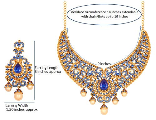 Charming Studded Diamond Look Fine Filigree Rhinestones Heavy Bridal Jewelry Hasli Necklace Set in Antique Gold Tone for Women