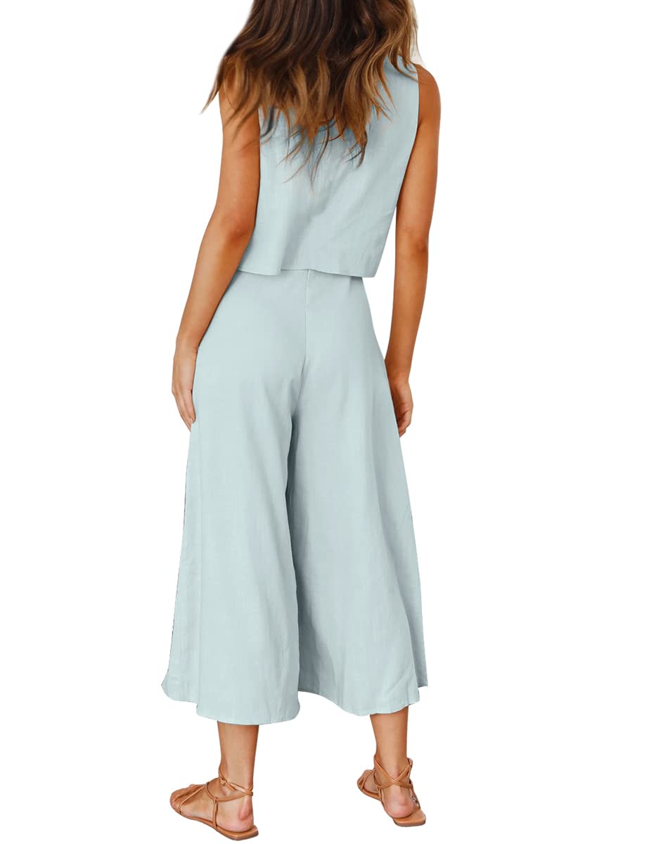 2 Piece Outfits Round neck Crop Basic Top Cropped Wide Leg pants Set Jumpsuits