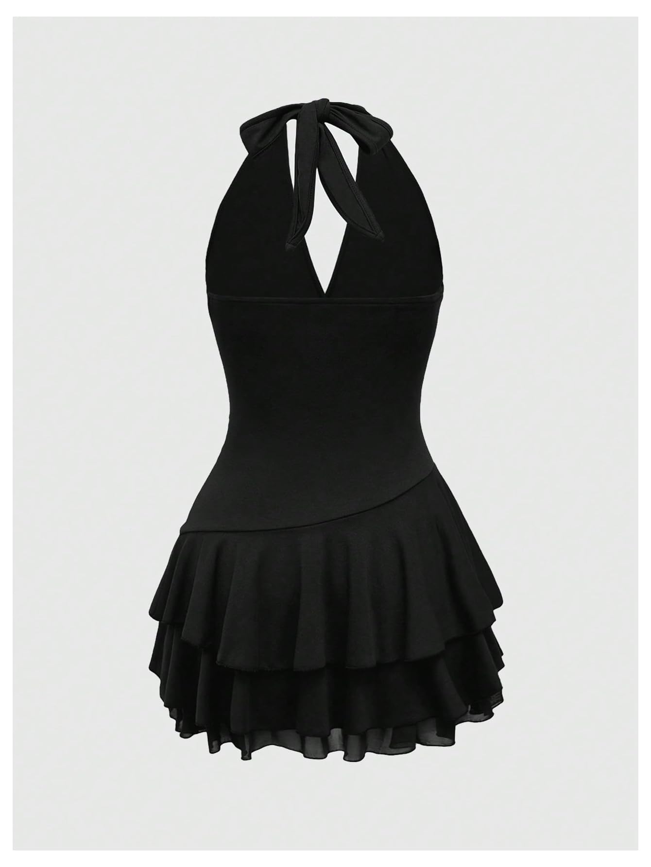 Summer Halter Backless Mini Dress Flowy Sleeveless V Neck Tie Back A Line Western Casual Sun Dresses