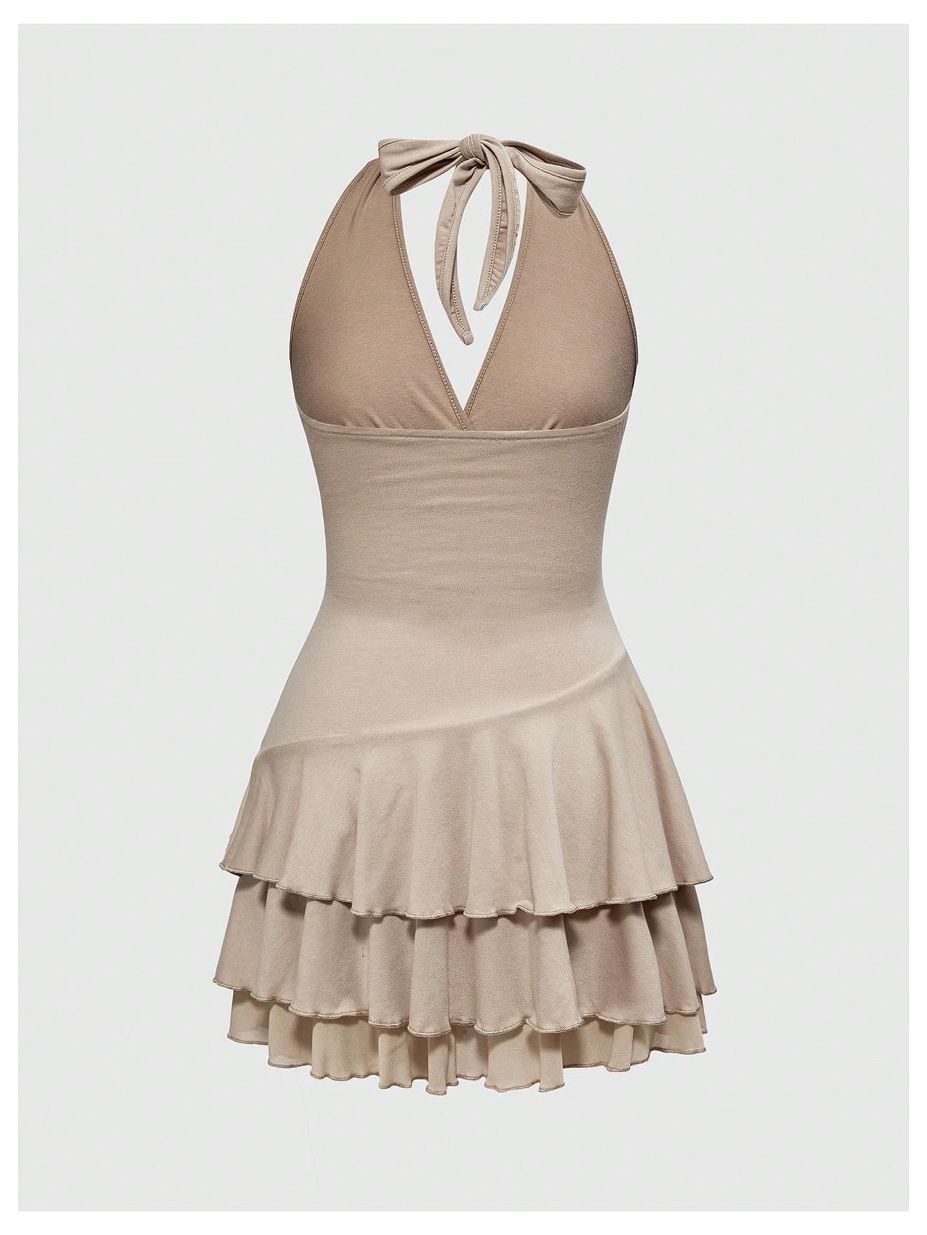 Summer Halter Backless Mini Dress Flowy Sleeveless V Neck Tie Back A Line Western Casual Sun Dresses