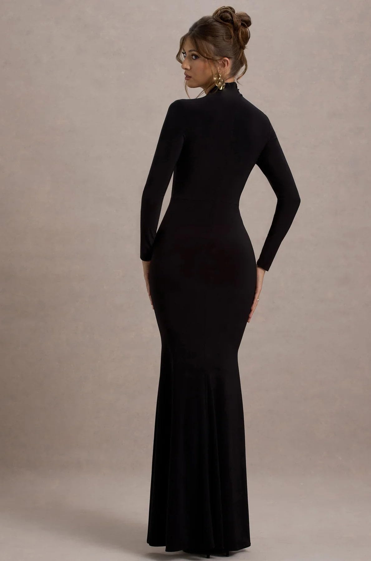 High Neck Full Sleeve Full Length Bodycon Dress for Women Black, Small
