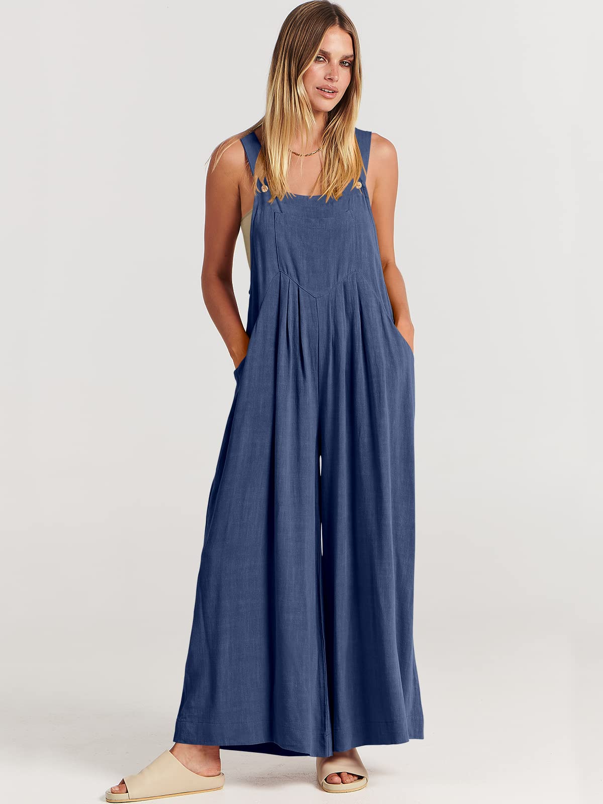 Wide Leg Casual Summer Outfits Linen Jumpers Sleeveless Straps