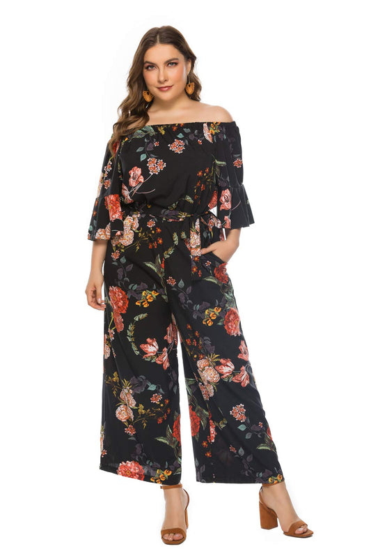 Summer Jumpsuits Floral Off Shoulder Wide Leg