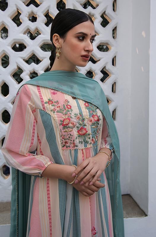 Cream Flowy Embroidered Kurti Festive Wedding wear Kurta Set with Dupatta