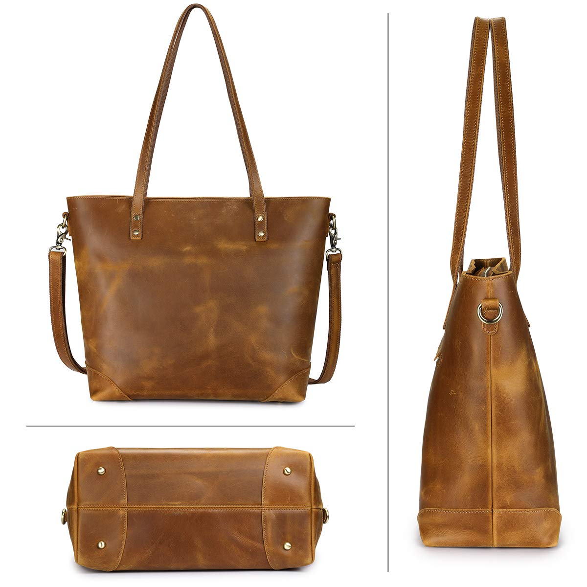 Vintage Genuine Leather Shoulder Laptop Bag Work Totes for Women Purse Handbag with Back Zipper Pocket