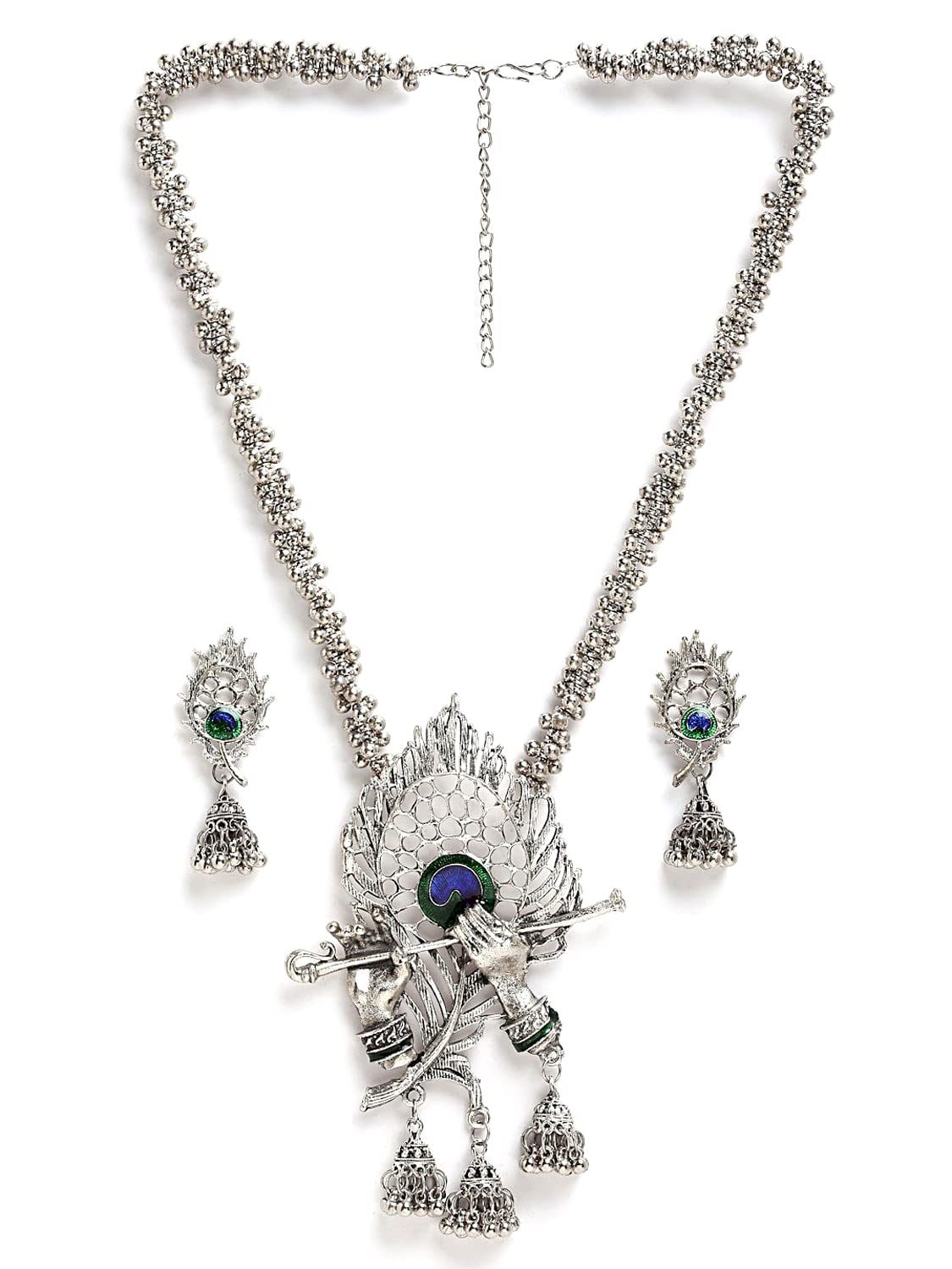Fashion Latest Stylish Design Fancy Traditional Oxidised Silver Necklace Jewellery Set for Women