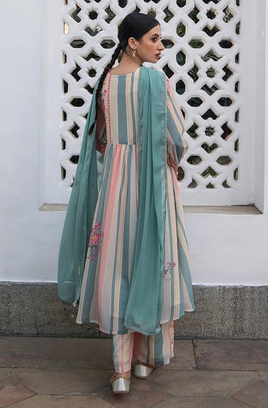 Cream Flowy Embroidered Kurti Festive Wedding wear Kurta Set with Dupatta