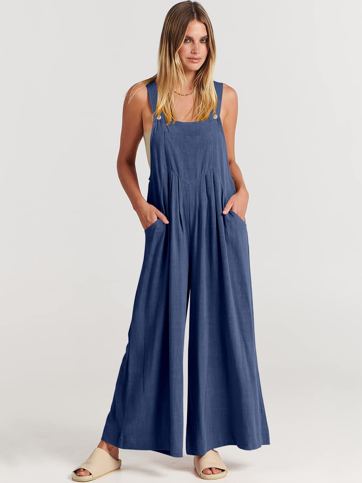 Wide Leg Casual Summer Outfits Linen Jumpers Sleeveless Straps
