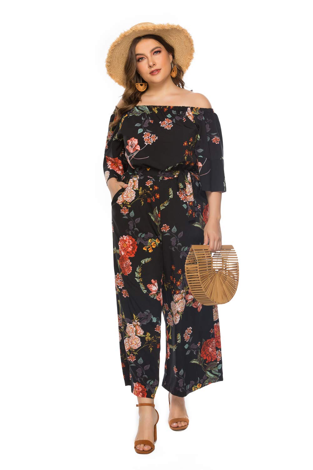 Summer Jumpsuits Floral Off Shoulder Wide Leg