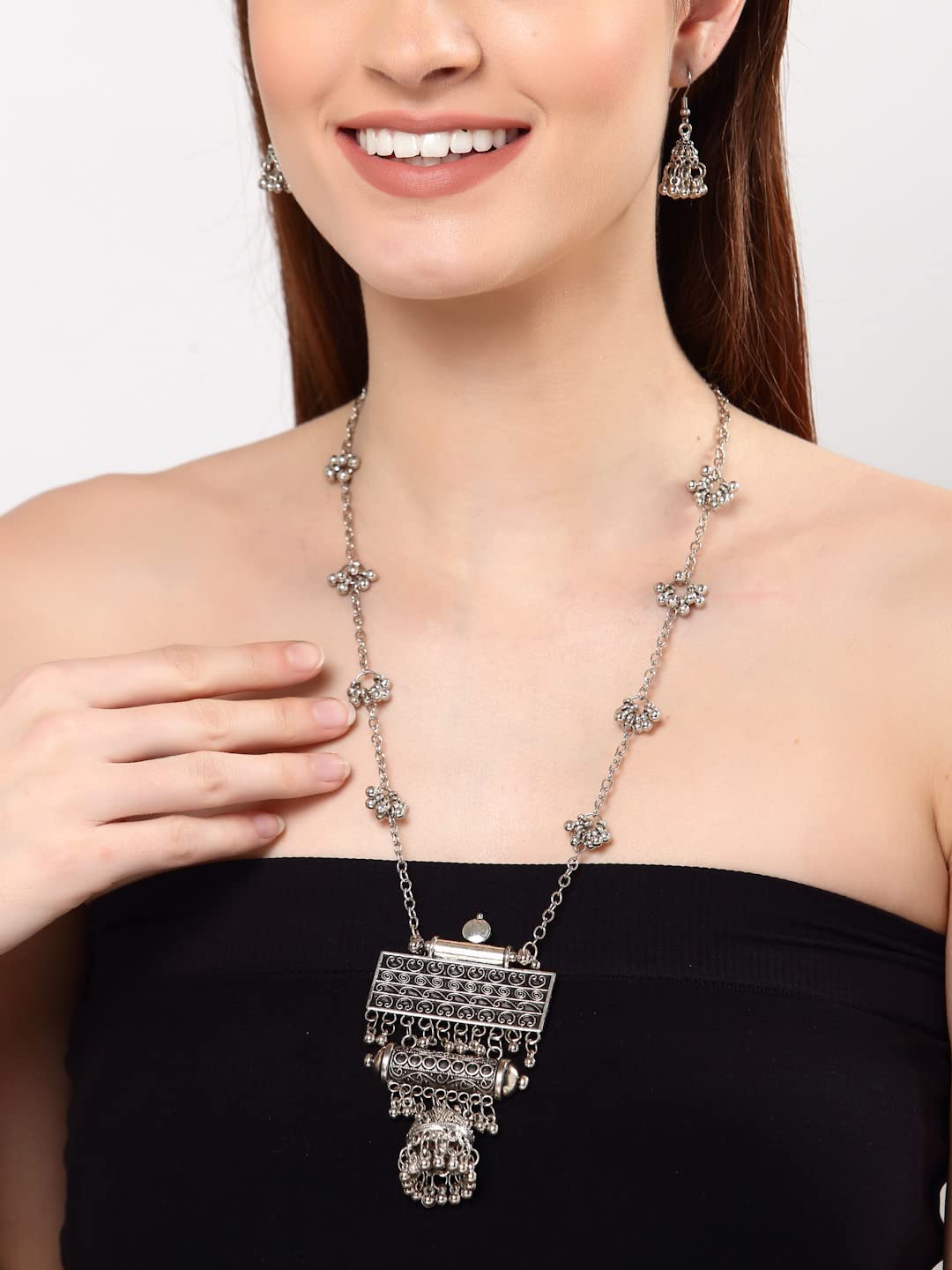 Latest Stylish Traditional Oxidised Silver Necklace Jewellery Set