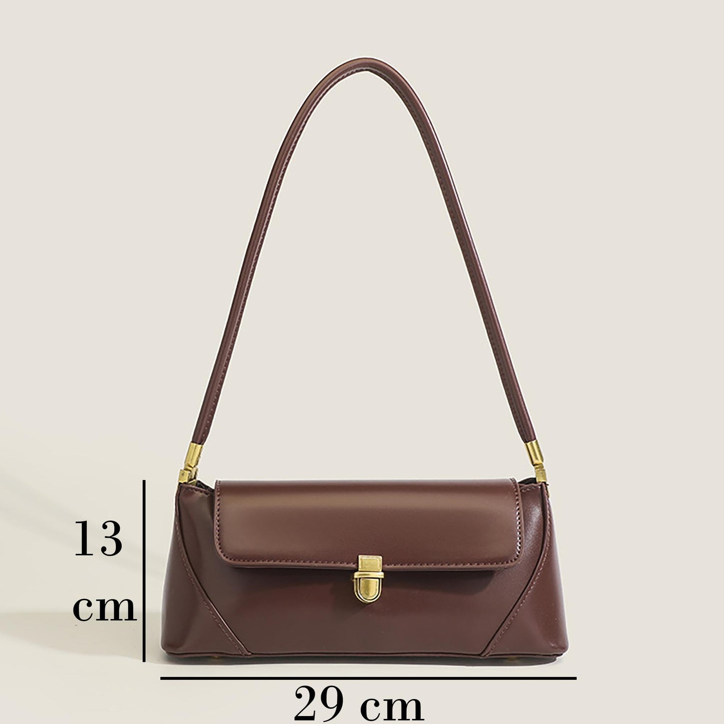 Leather Shoulder Bag for Women | Stylish Retro Brown Underarm Purse with Gold Hardware & Durable Strap | Elegant Baguette Handbag