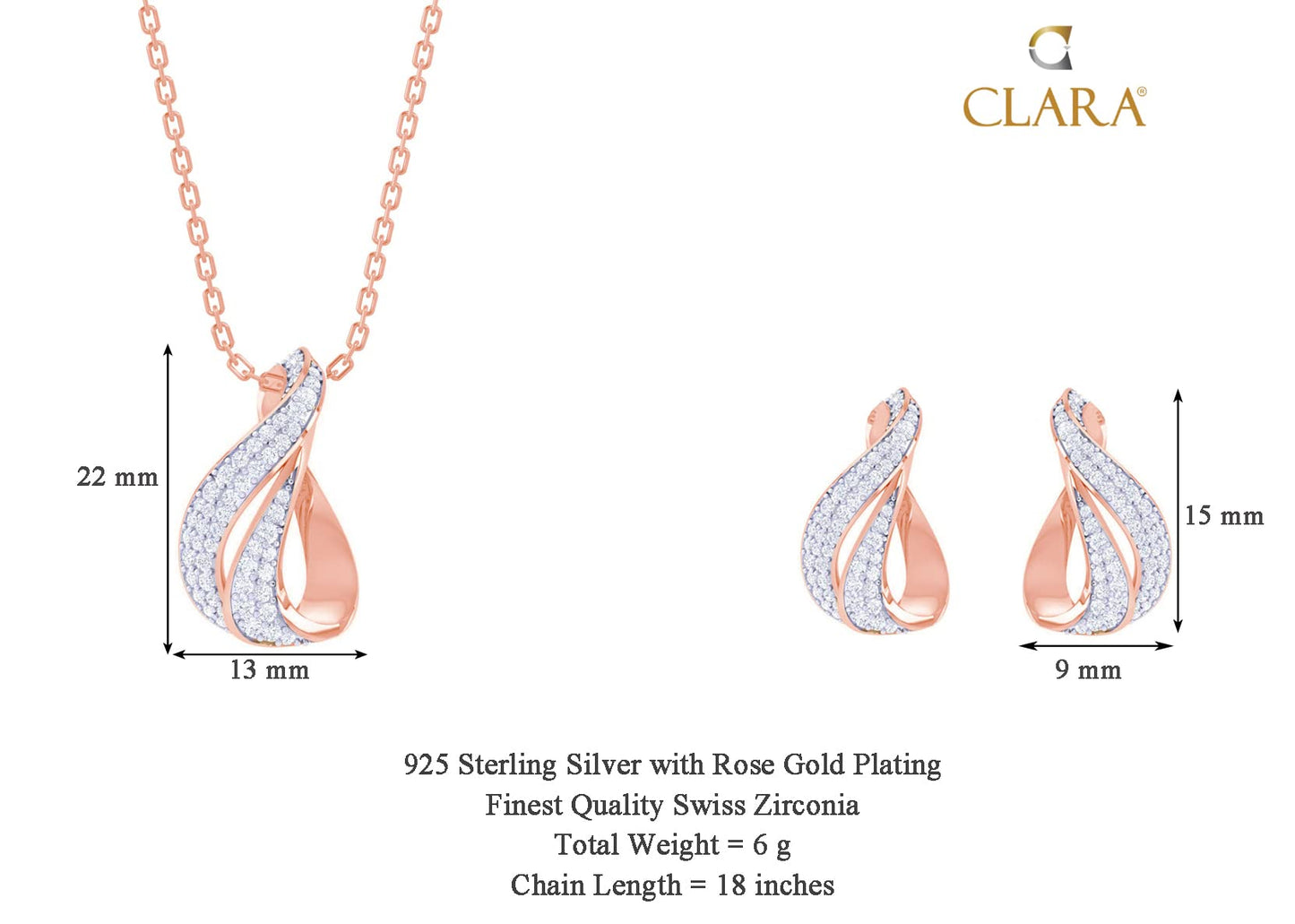 NUDE STITCH Pendant Earring Chain Jewellery Set | Rose Gold