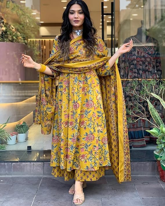 Women's Rayon Blend Anarkali Printed Kurta with Palazzo
