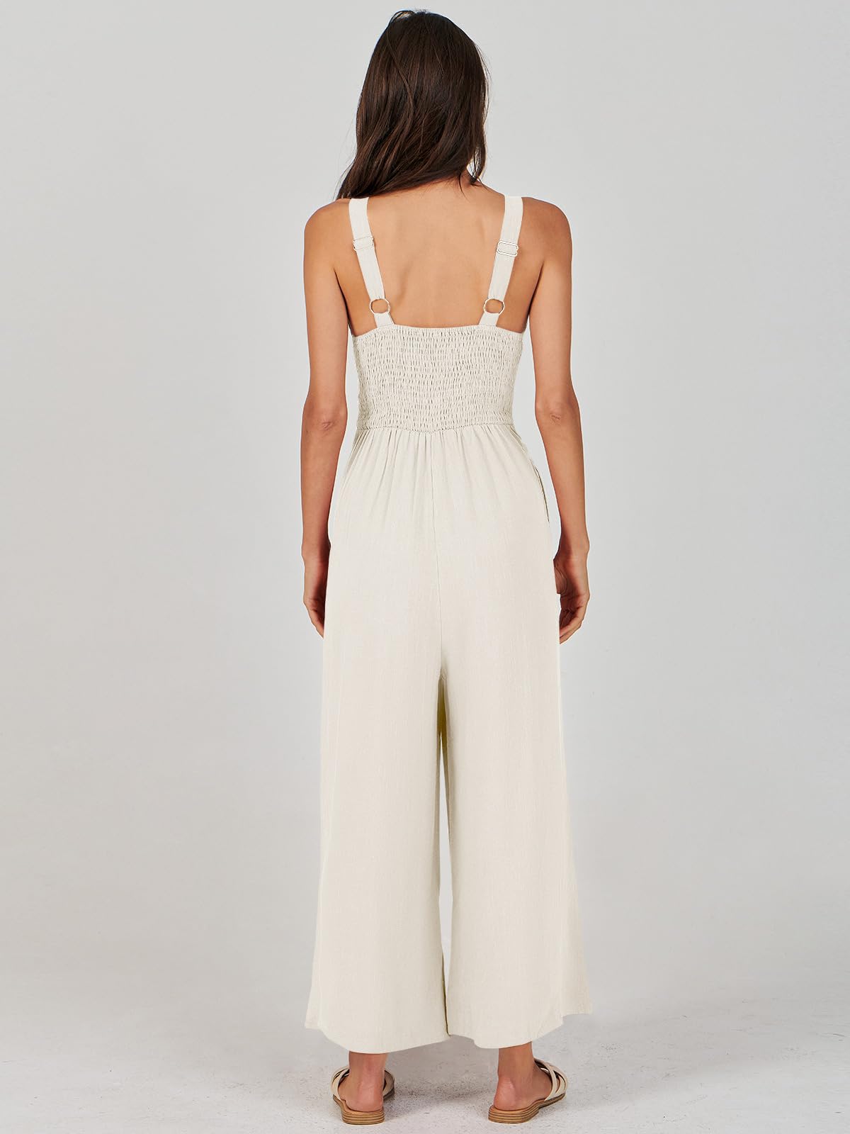Wide Leg Sleeveless V Neck Casual Dressy Linen Pants
