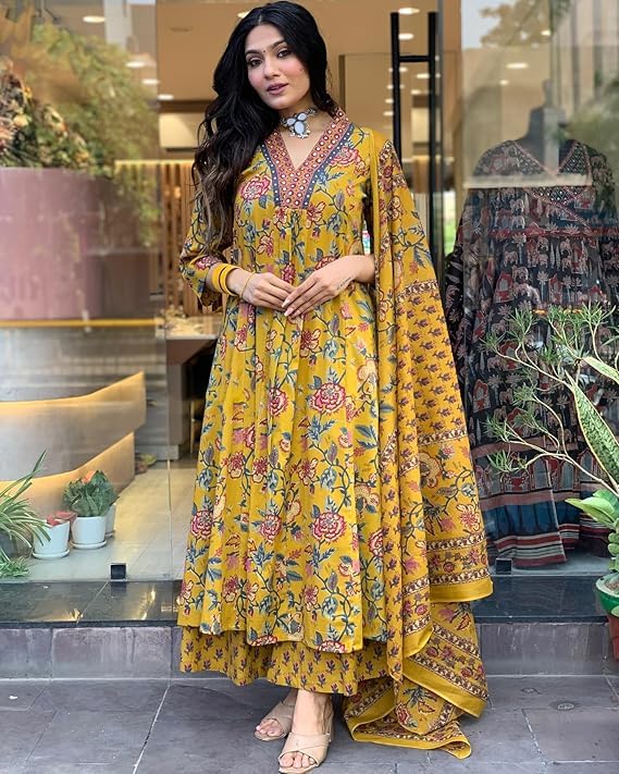 Women's Rayon Blend Anarkali Printed Kurta with Palazzo