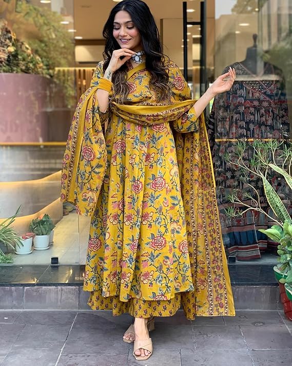 Women's Rayon Blend Anarkali Printed Kurta with Palazzo