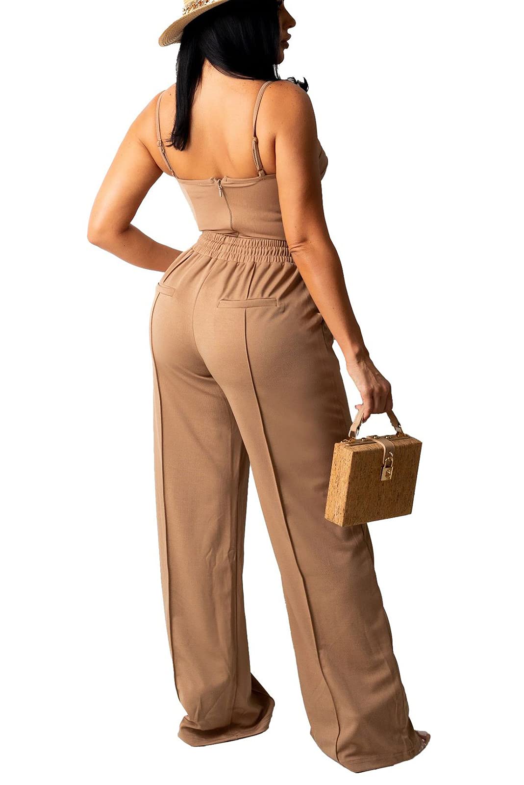 2 Piece Outfits Wide Leg Jumpsuits Summer Sleeveless Cami Tank Top and Pants Set