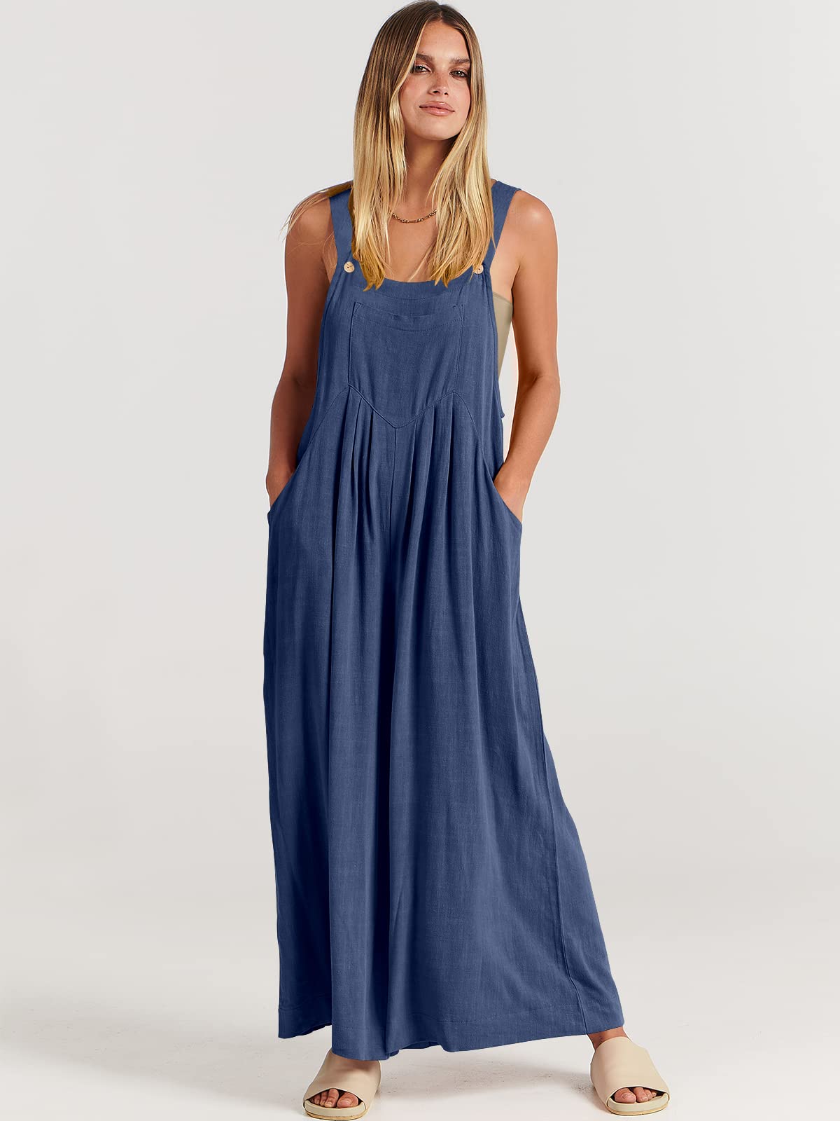 Wide Leg Casual Summer Outfits Linen Jumpers Sleeveless Straps