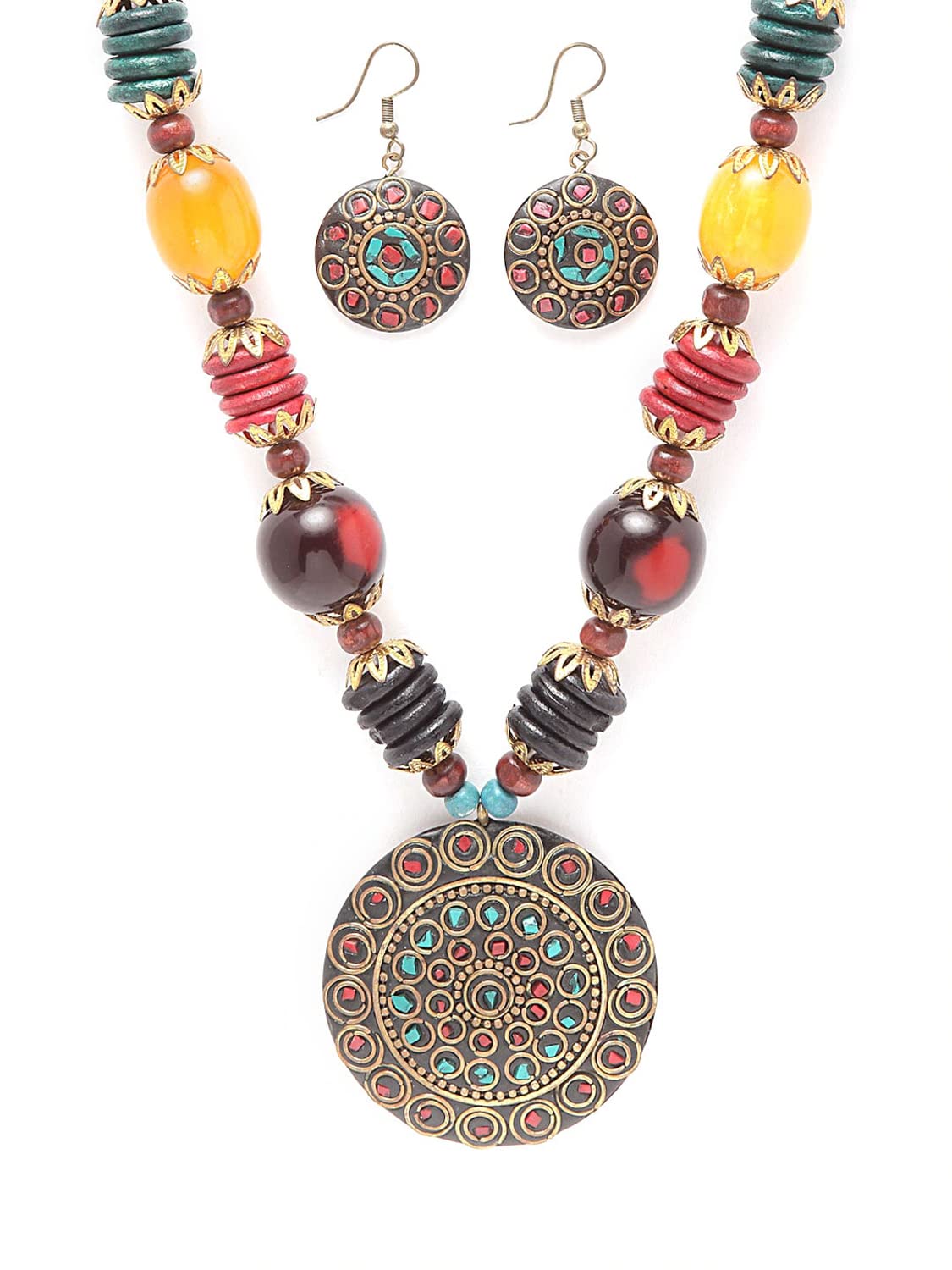 Latest Stylish Traditional Tibetan Pendant Necklace Jewellery Set for Women