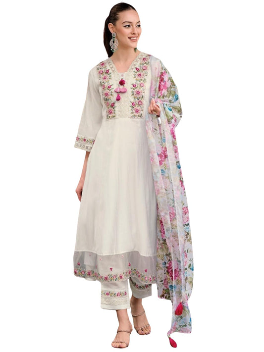 kurta set dupatta Viscose Silk Embroidery A-line Kurta Pant Salwar Suit Set Full iner Kurta Set